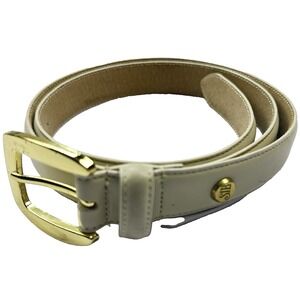 St. Johns Bay Women's Belt Cowhide Leather Sz XL Beige Gold Tone Buckle EUC